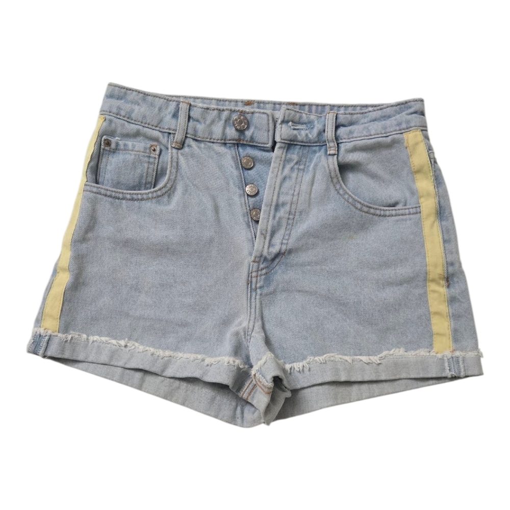 🌟Zara Light Wash Denim Shorts with Yellow Stripe - Picture 1 of 6